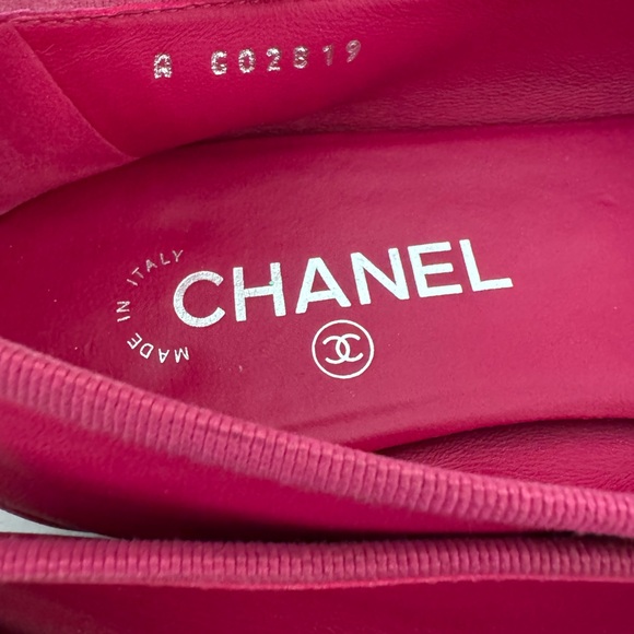 Chanel Hot Pink & Black Leather CC Bow Ballet Flats Size 40.5 Authentic Shoes - Picture 7 of 9